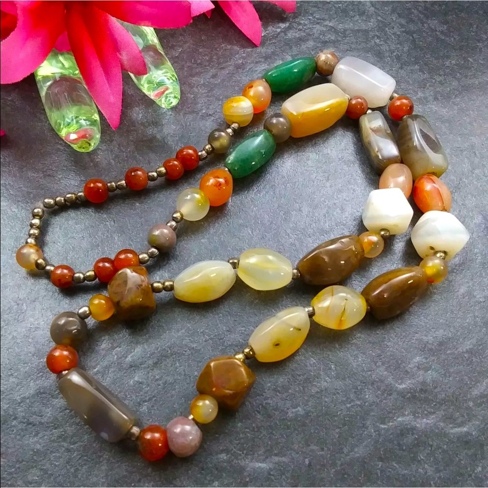 Handmade Colorful Polished Stones Necklace. 22”